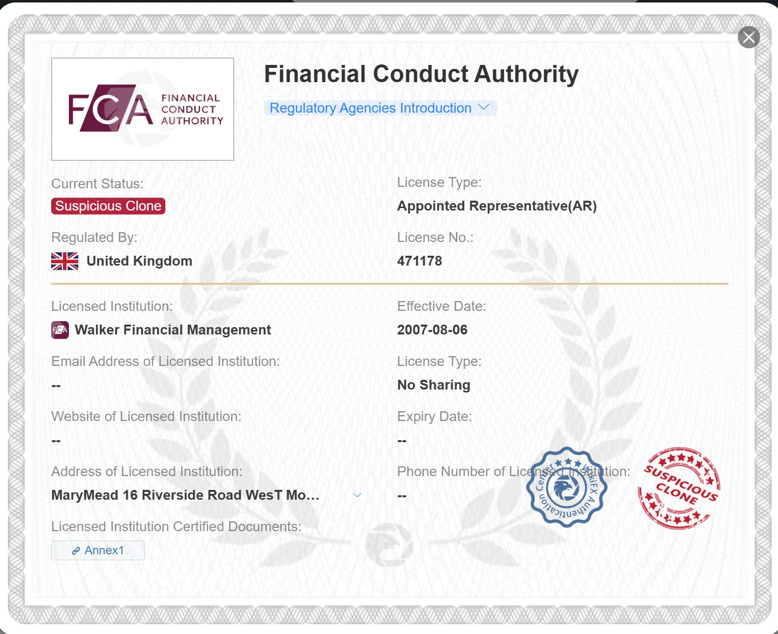 可疑克隆FCA許可證 可疑克隆FCA許可證