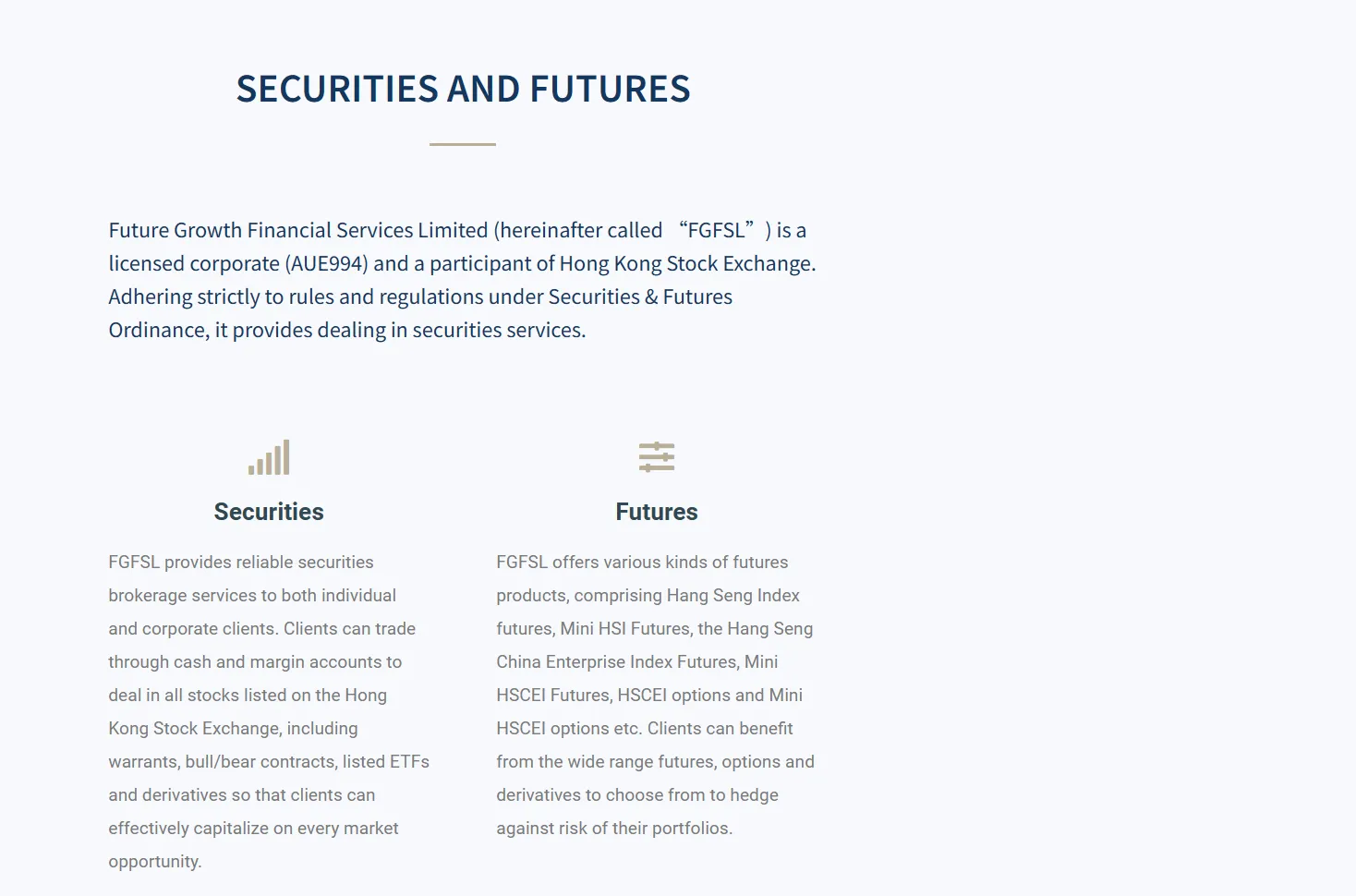 Securities and futures Securities and futures