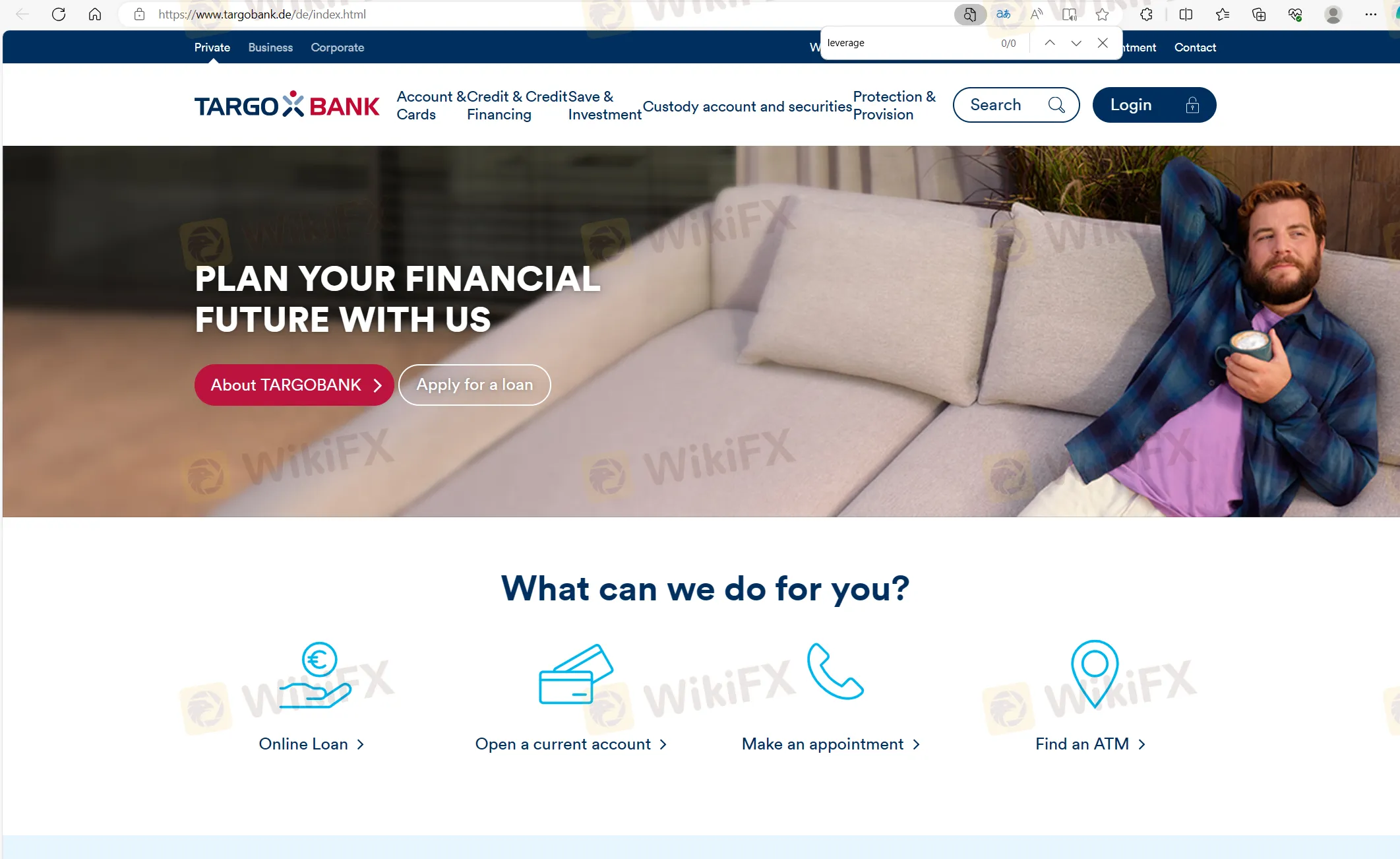 หน้าหลักของ Targo Bank