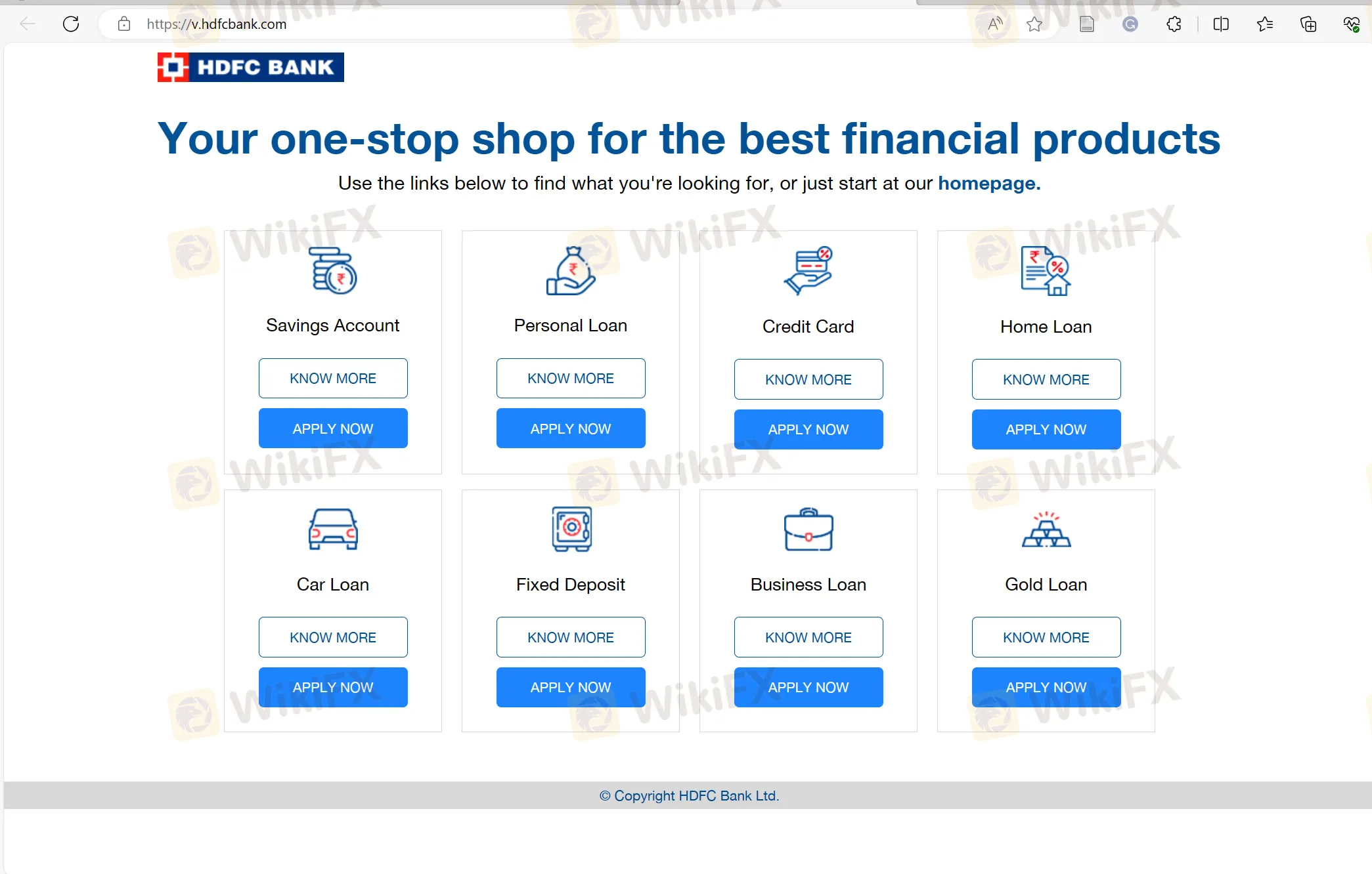 الصفحة الرئيسية لـ HDFC Bank