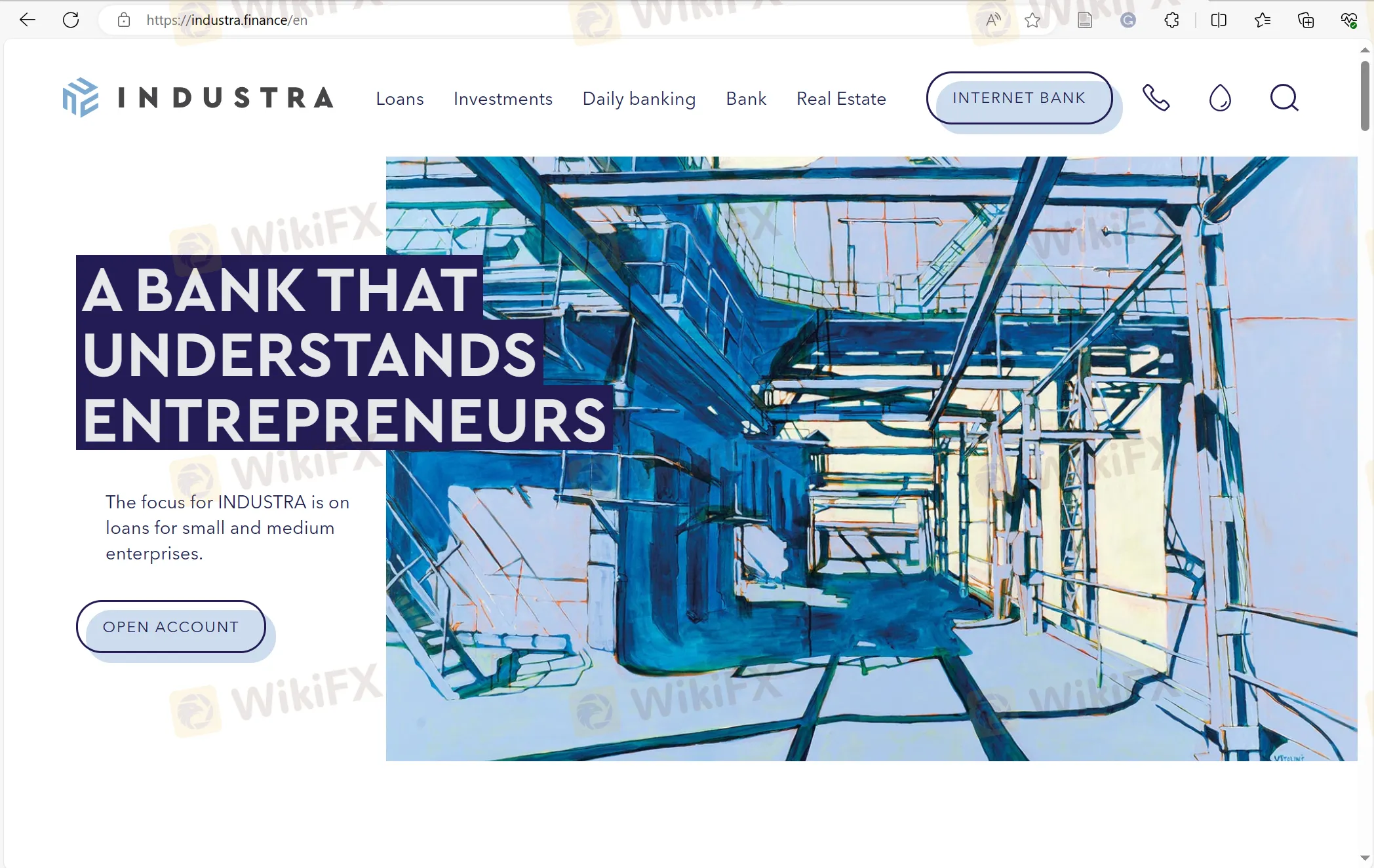 Industra Bankのホームページ