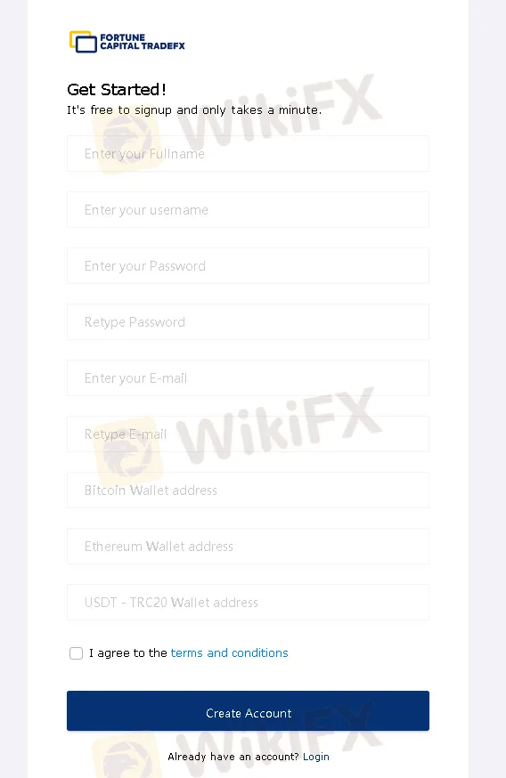 fill in required info