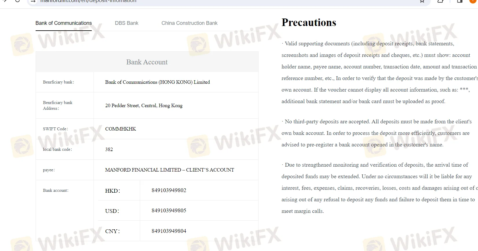 Información de depósito Información de depósito