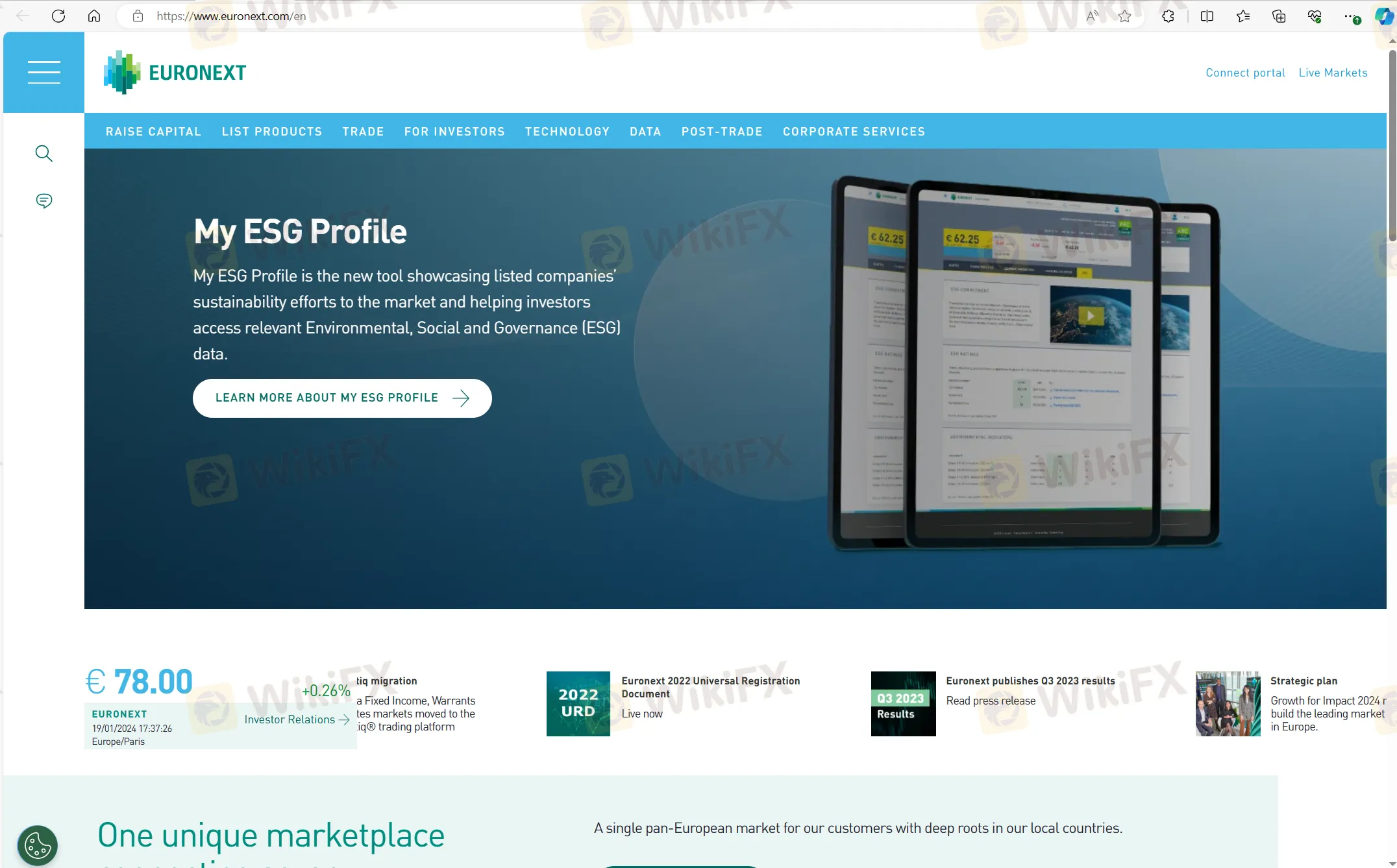 Euronext's homepage Euronext's homepage