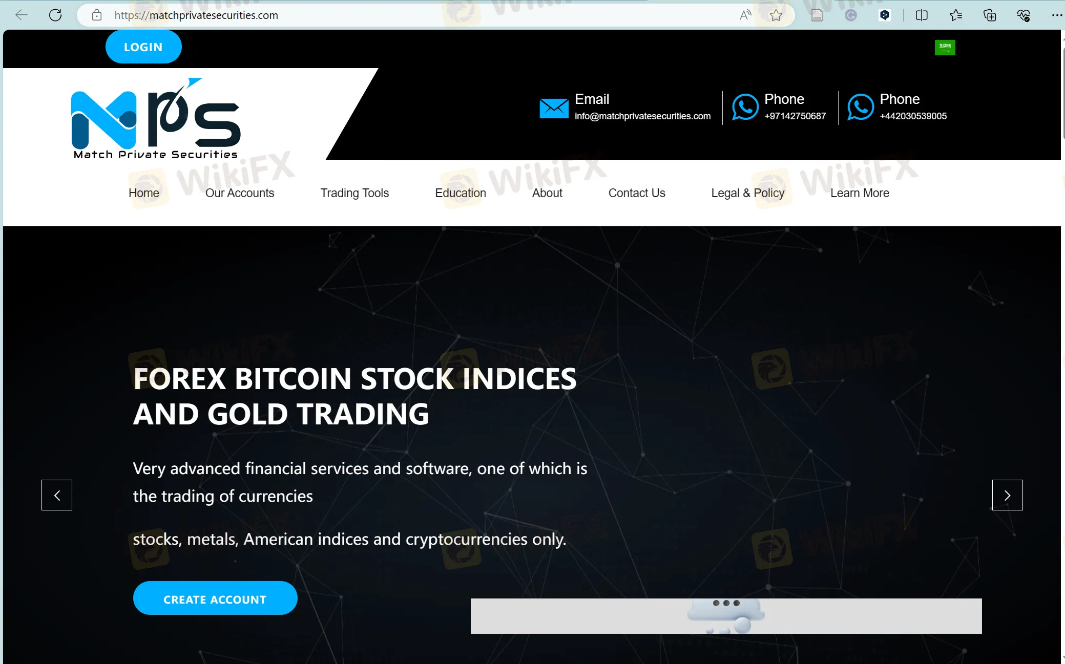 Match private securities' página inicial