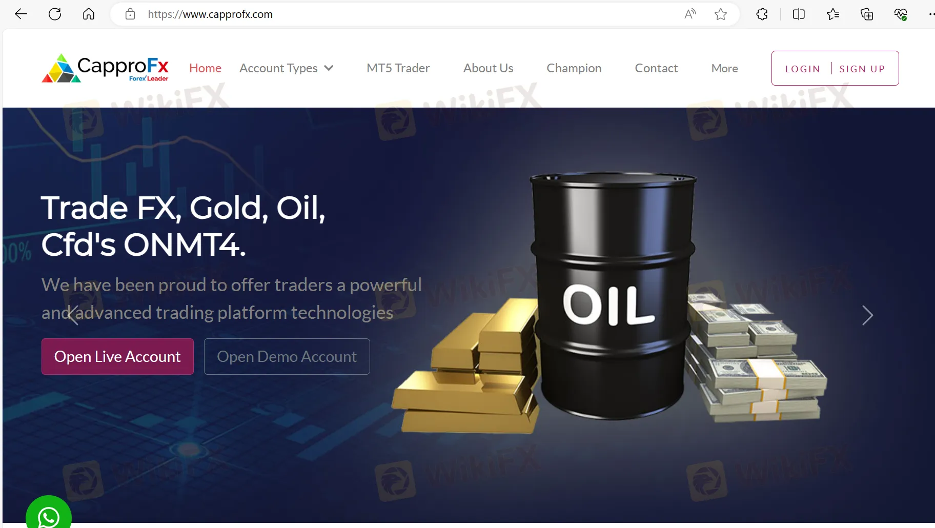 Cappro FXnin ana sayfası