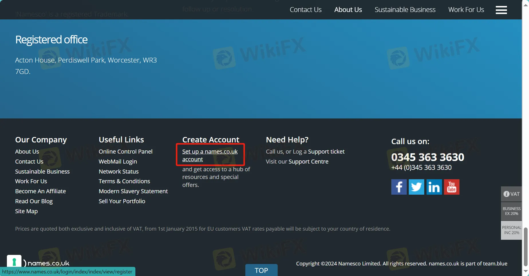 click on Set up a names.co.uk account“