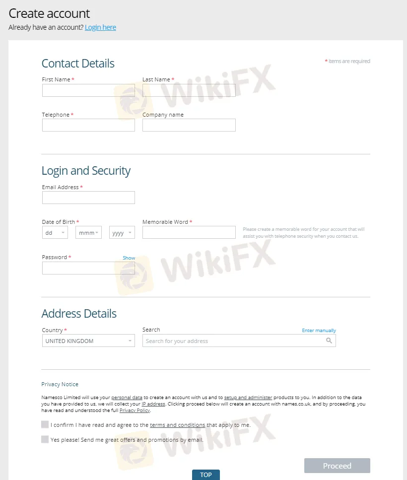 fill in required info