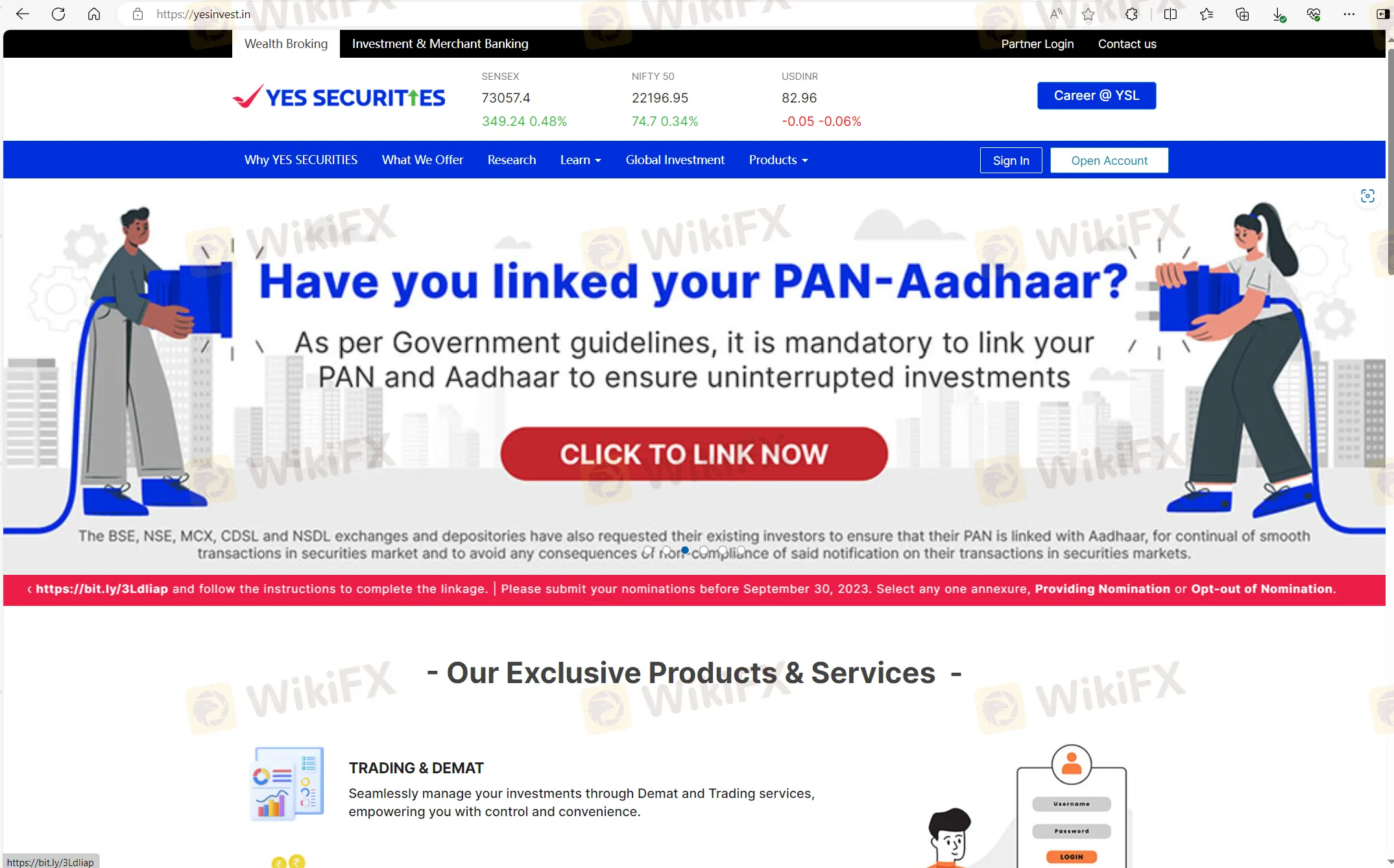 YES SECURITIES' homepage YES SECURITIES' homepage