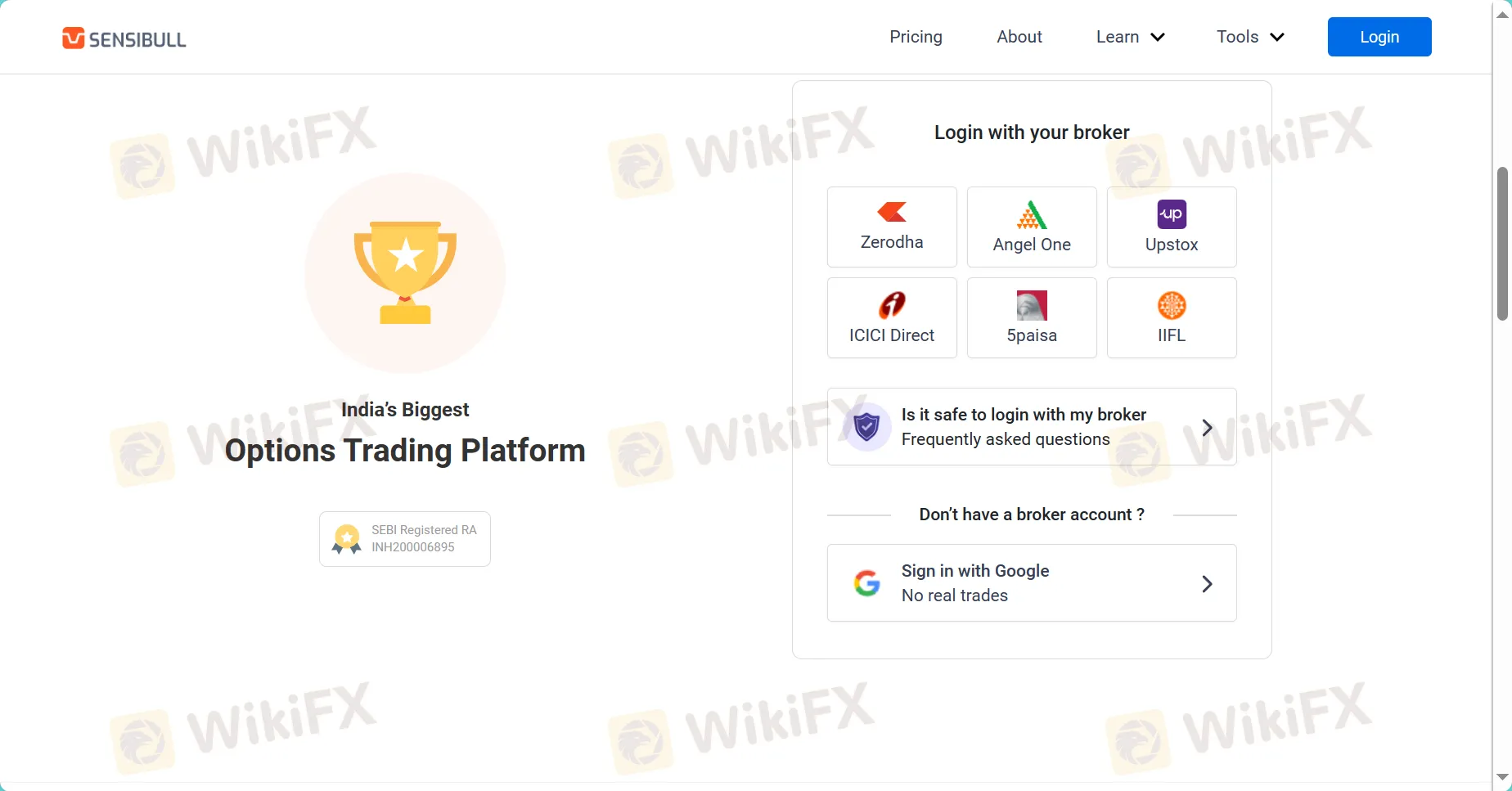 Sensibull's homepage Sensibull's homepage