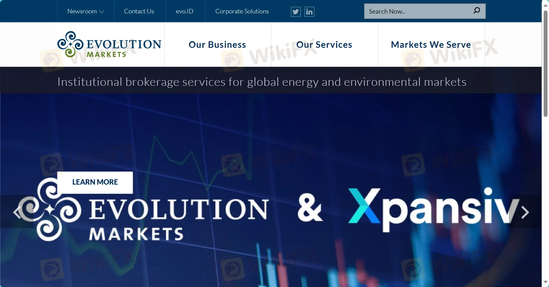 Evolution Markets' homepage