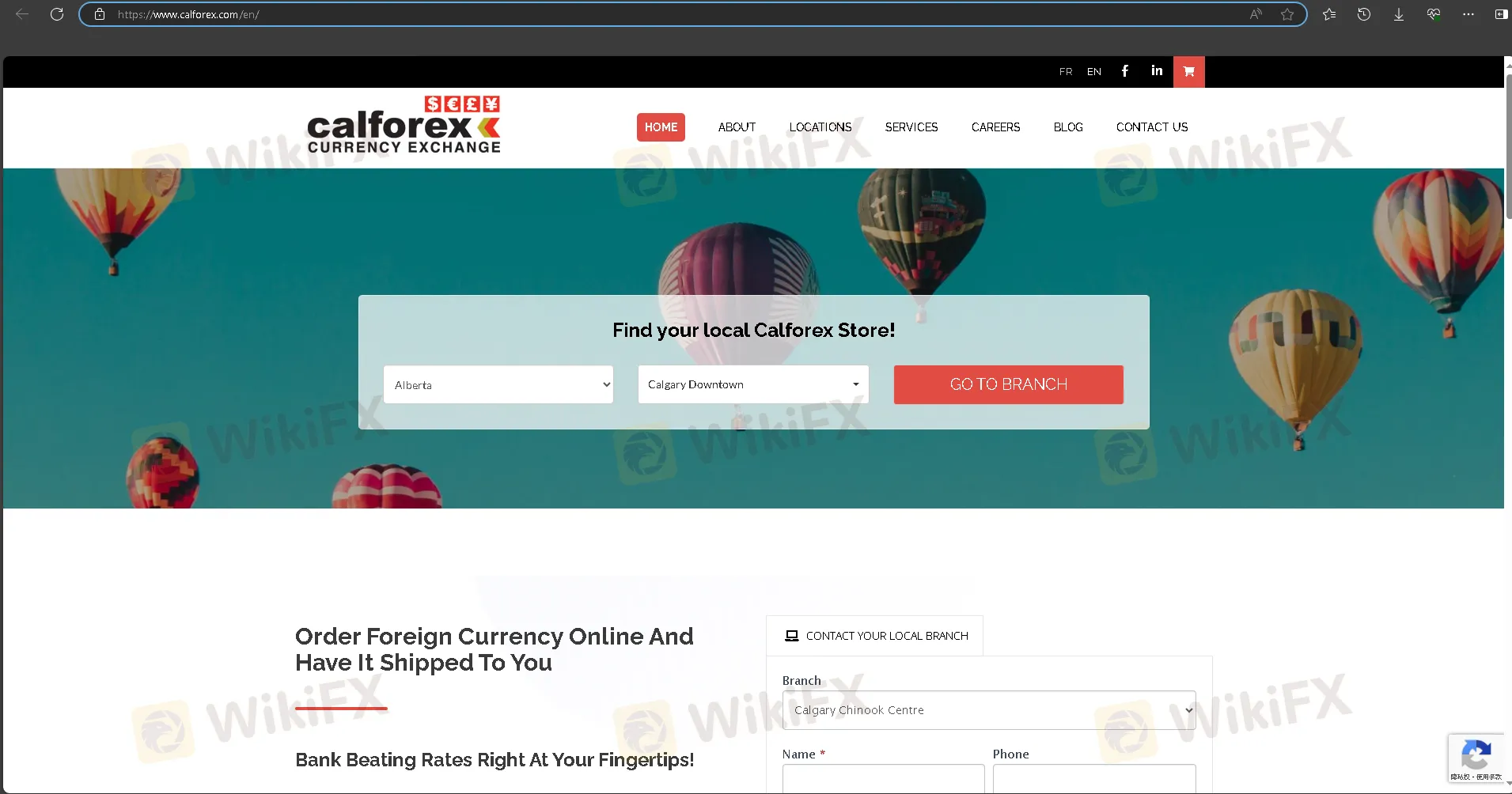 Calforex Currency Exchanges homepage
