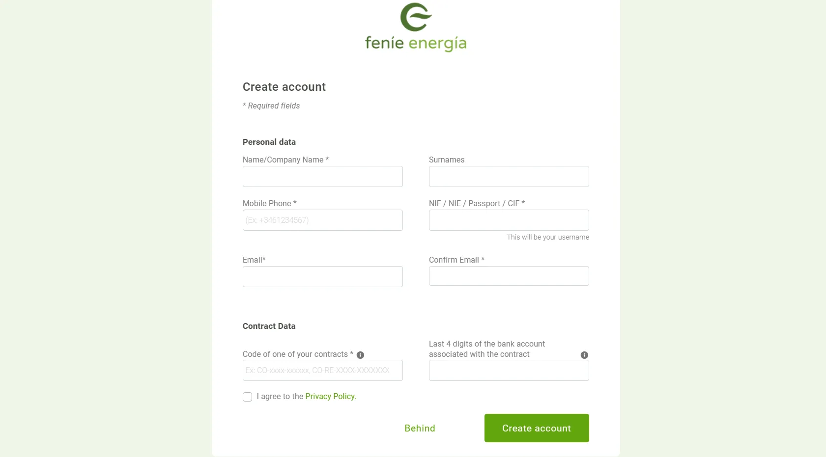 Click the green Create account” button Click the green Create account“ button
