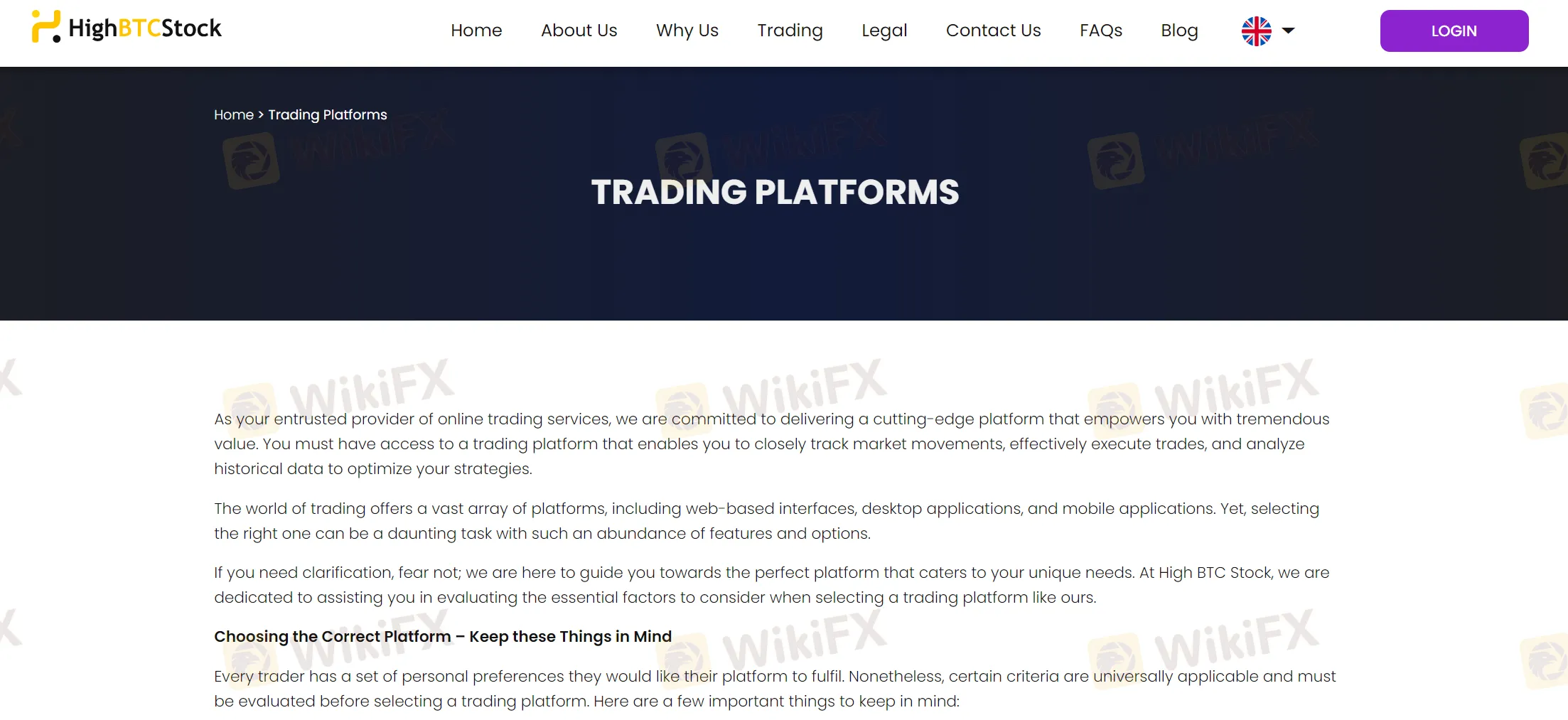 High BTC Stock Web Trader