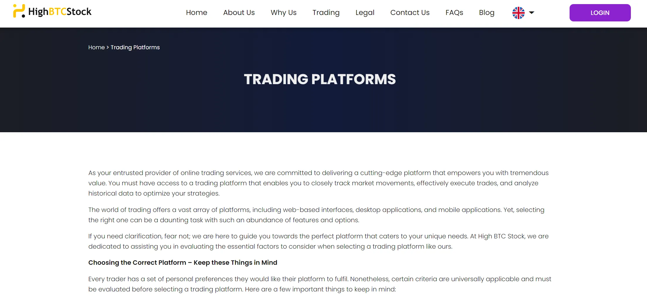 High BTC Stock Web Trader High BTC Stock Web Trader