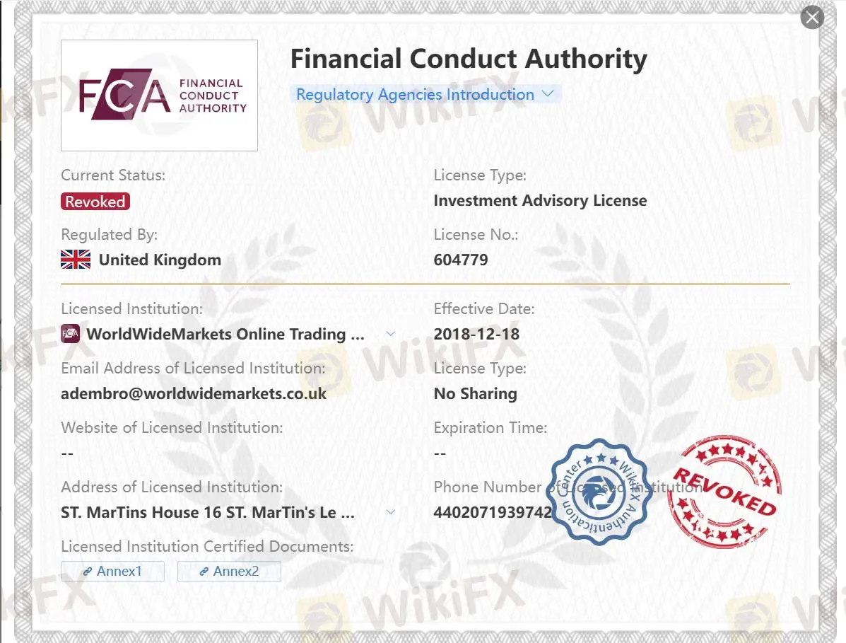 licence FCA révoquée