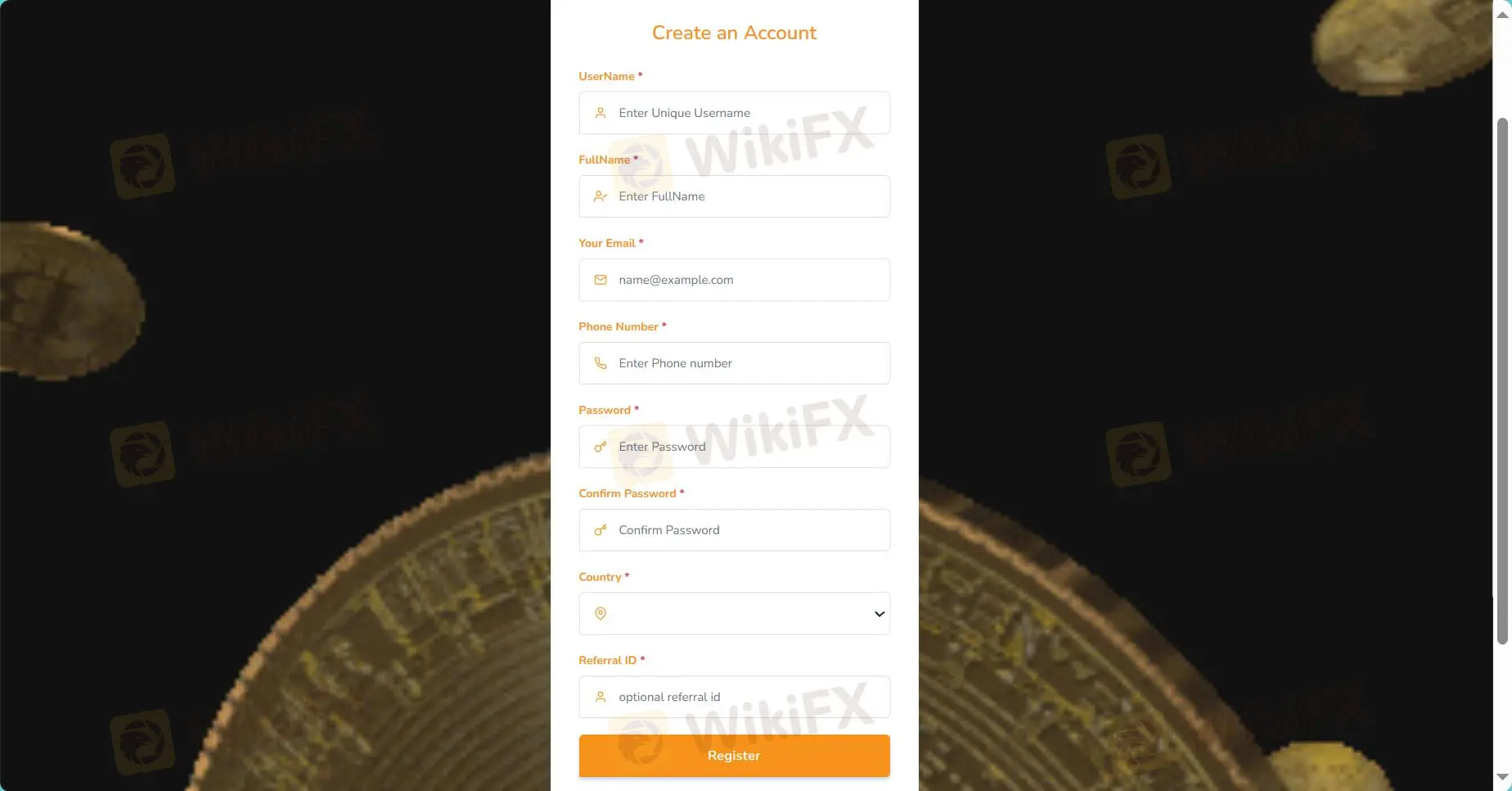 fill in required info