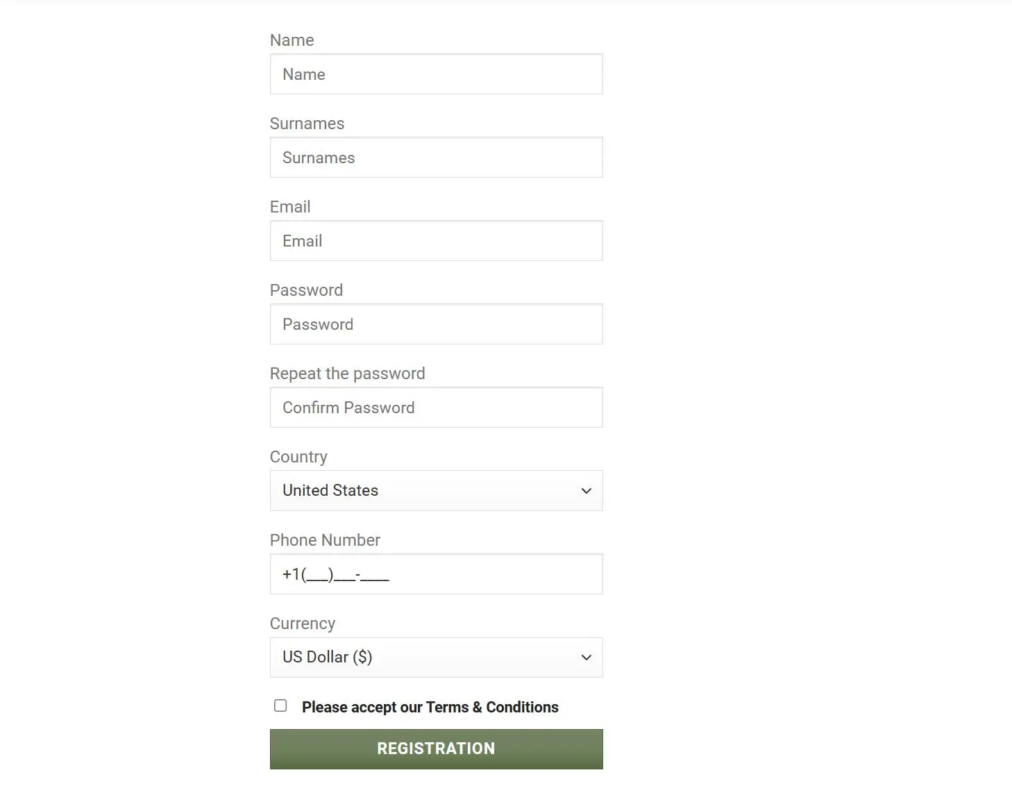 fill in required info