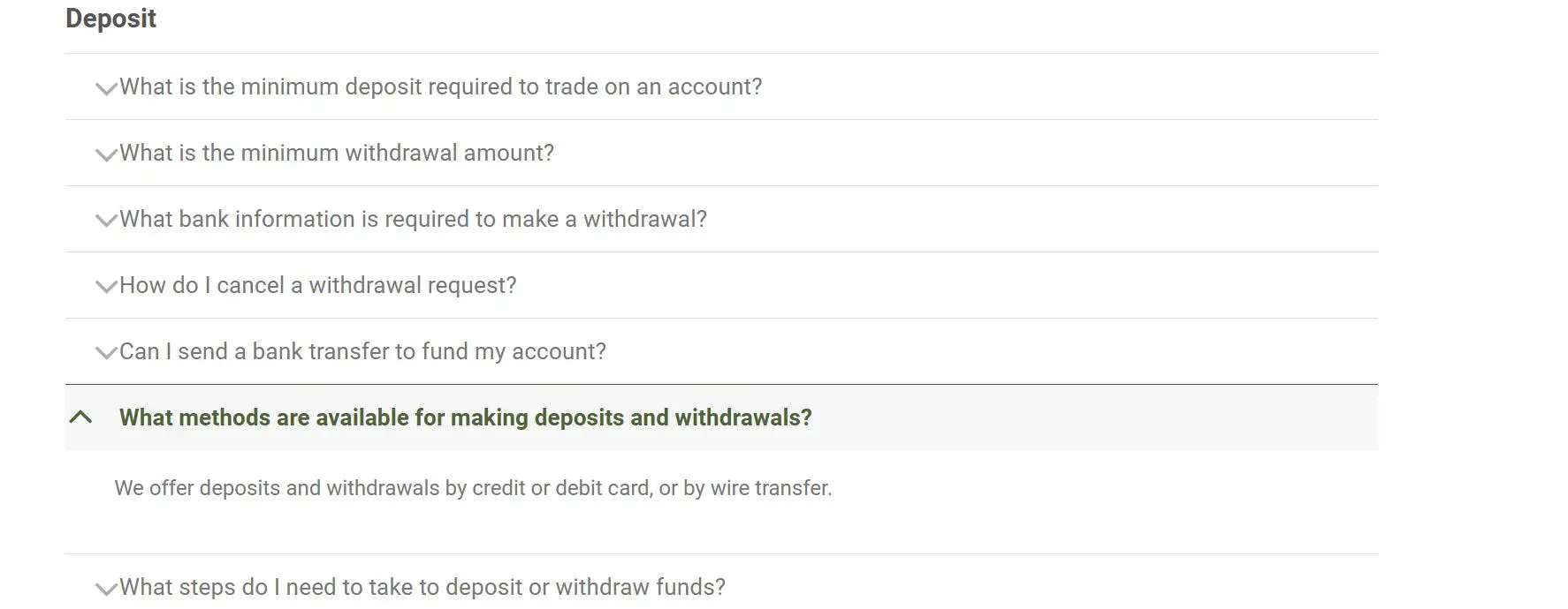 deposit & withdrawal FAQs