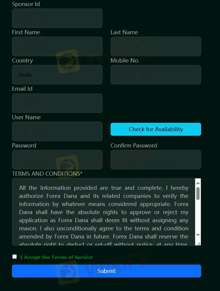 fill in required info