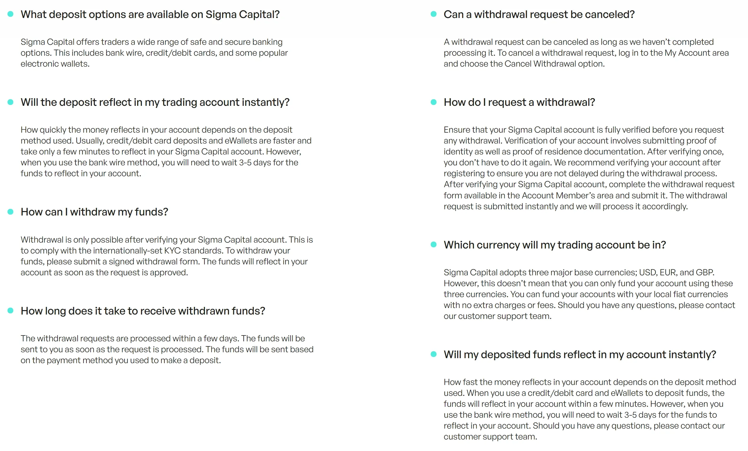 Deposit & Withdrawal FAQ Page Deposit & Withdrawal FAQ Page