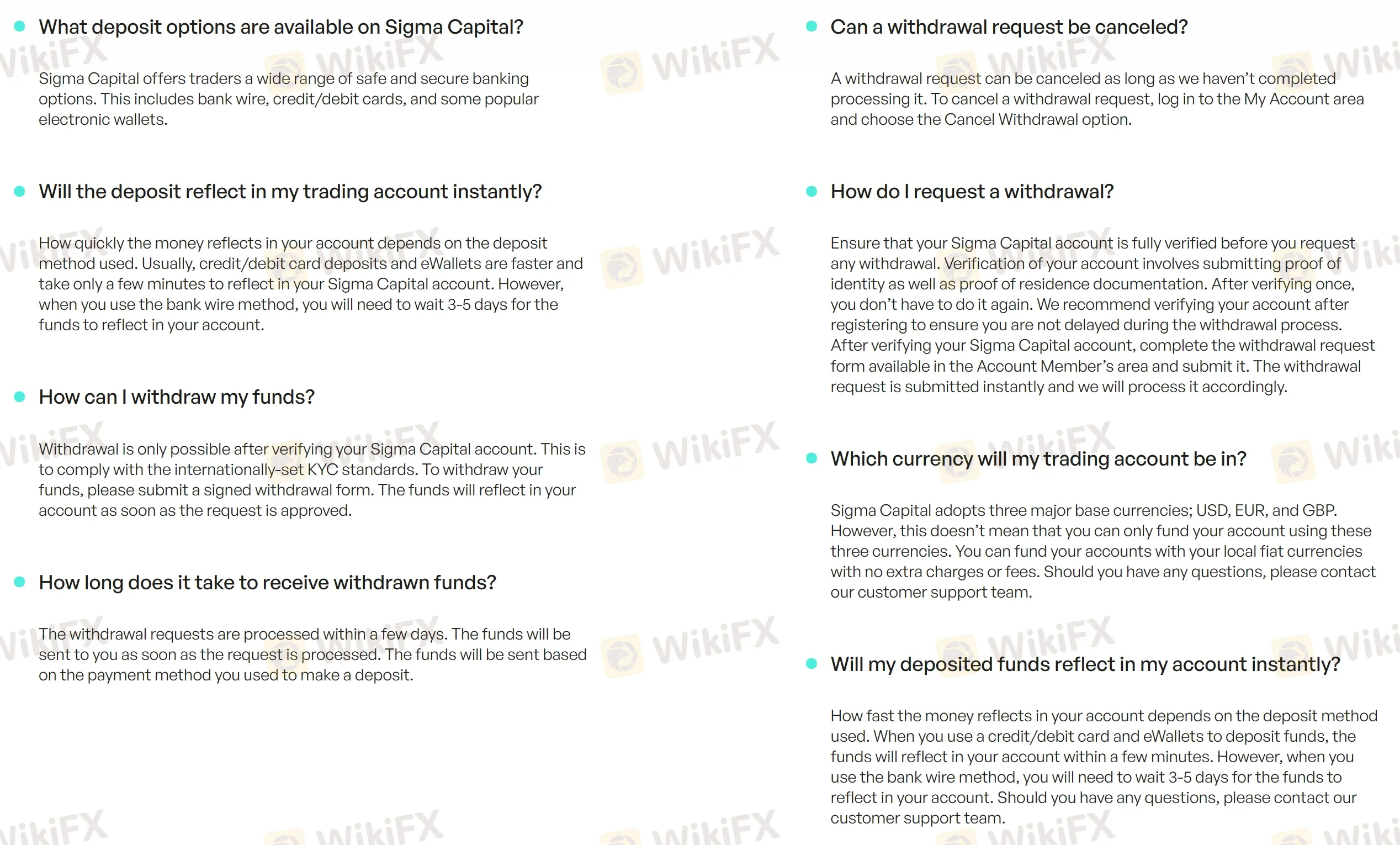 Deposit & Withdrawal FAQ Page