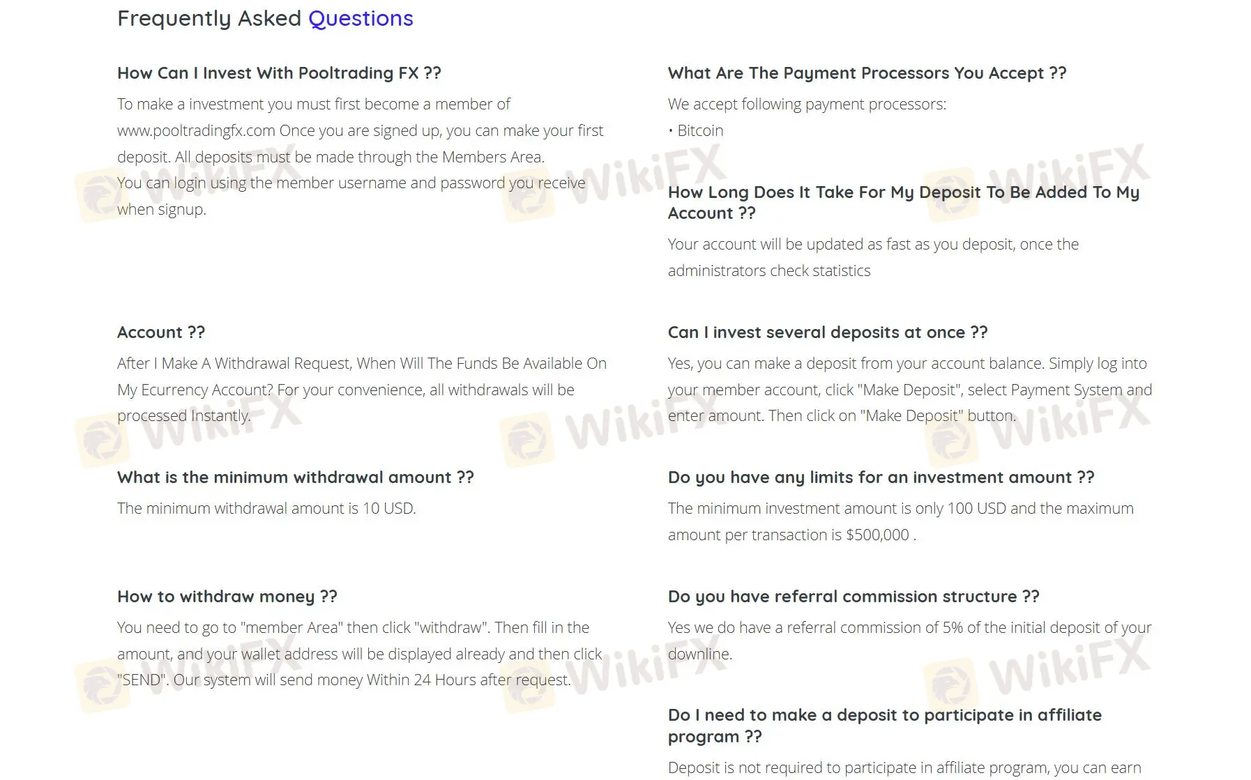 FAQ page