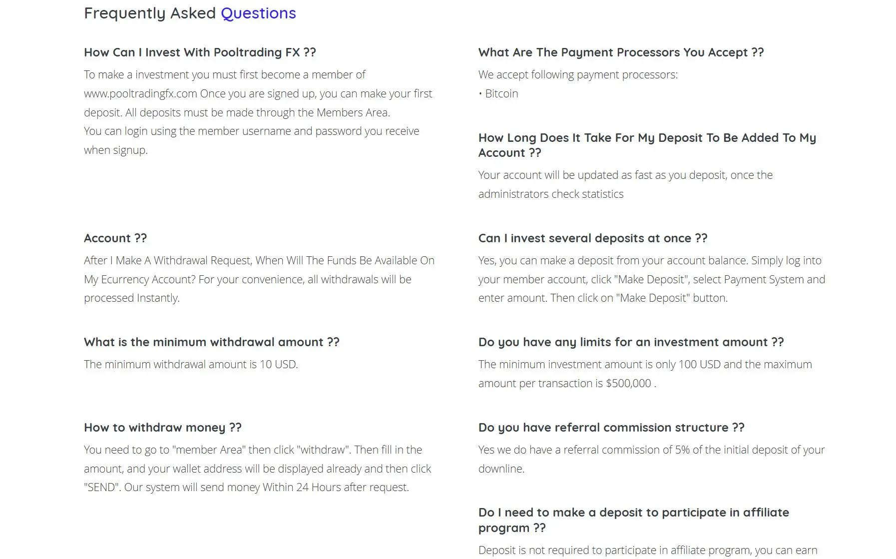 FAQ page FAQ page