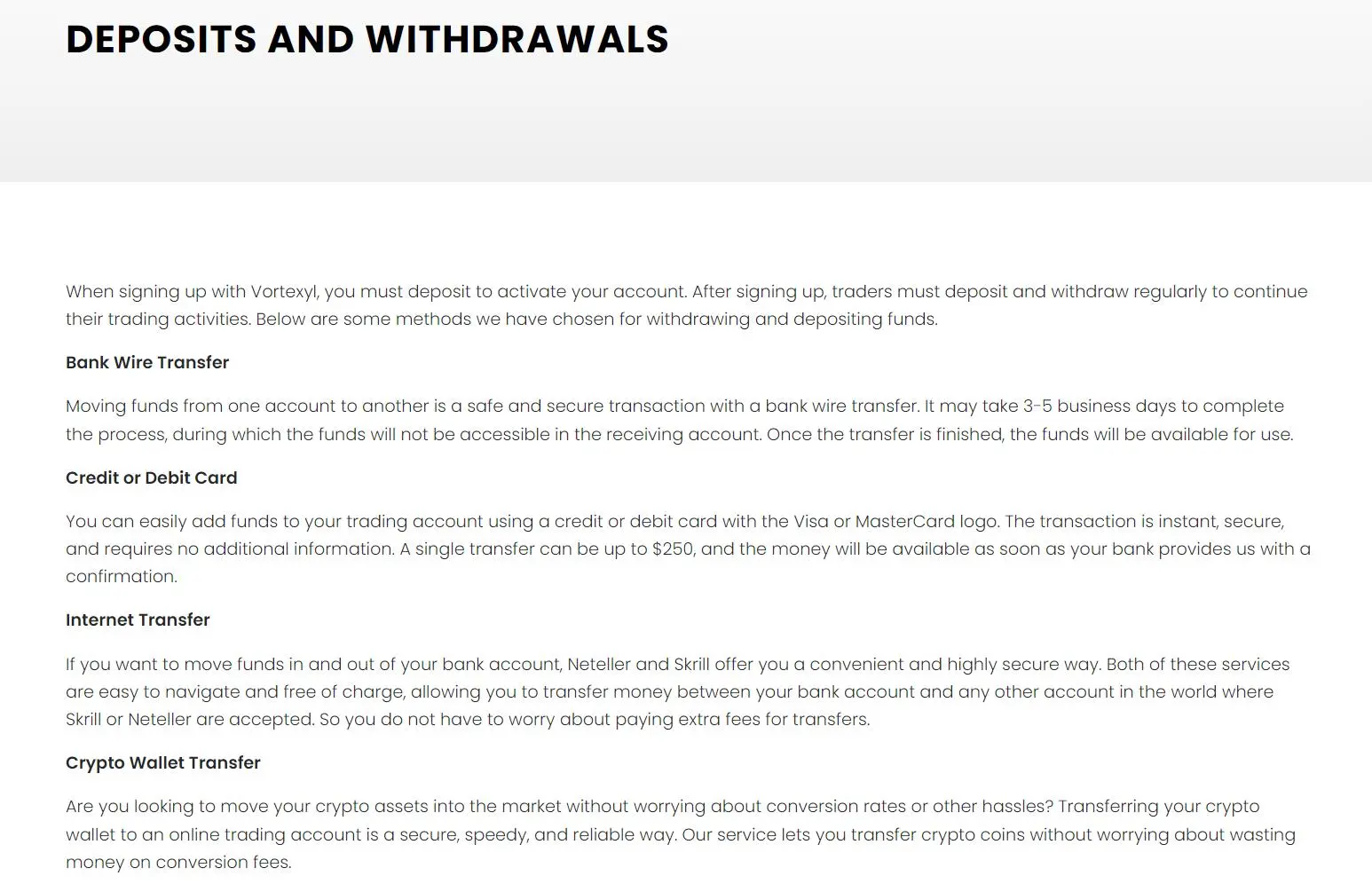 Deposit & Withdrawal
