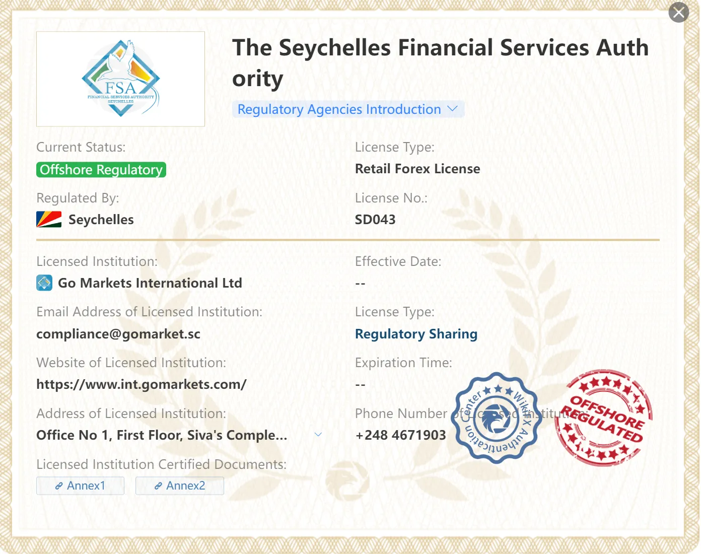 Offshore regulated by FSA