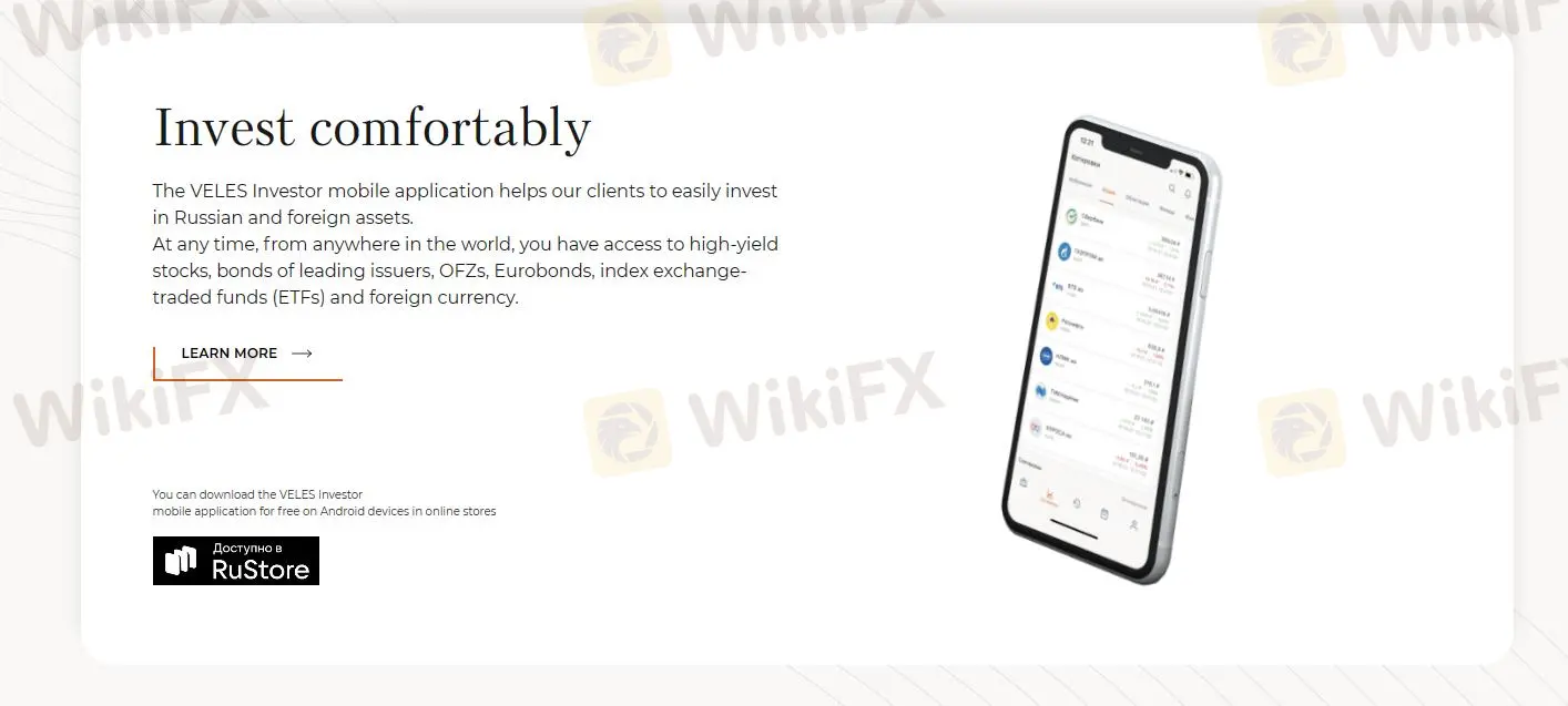 Aplicación móvil VELES Investor Aplicación móvil VELES Investor
