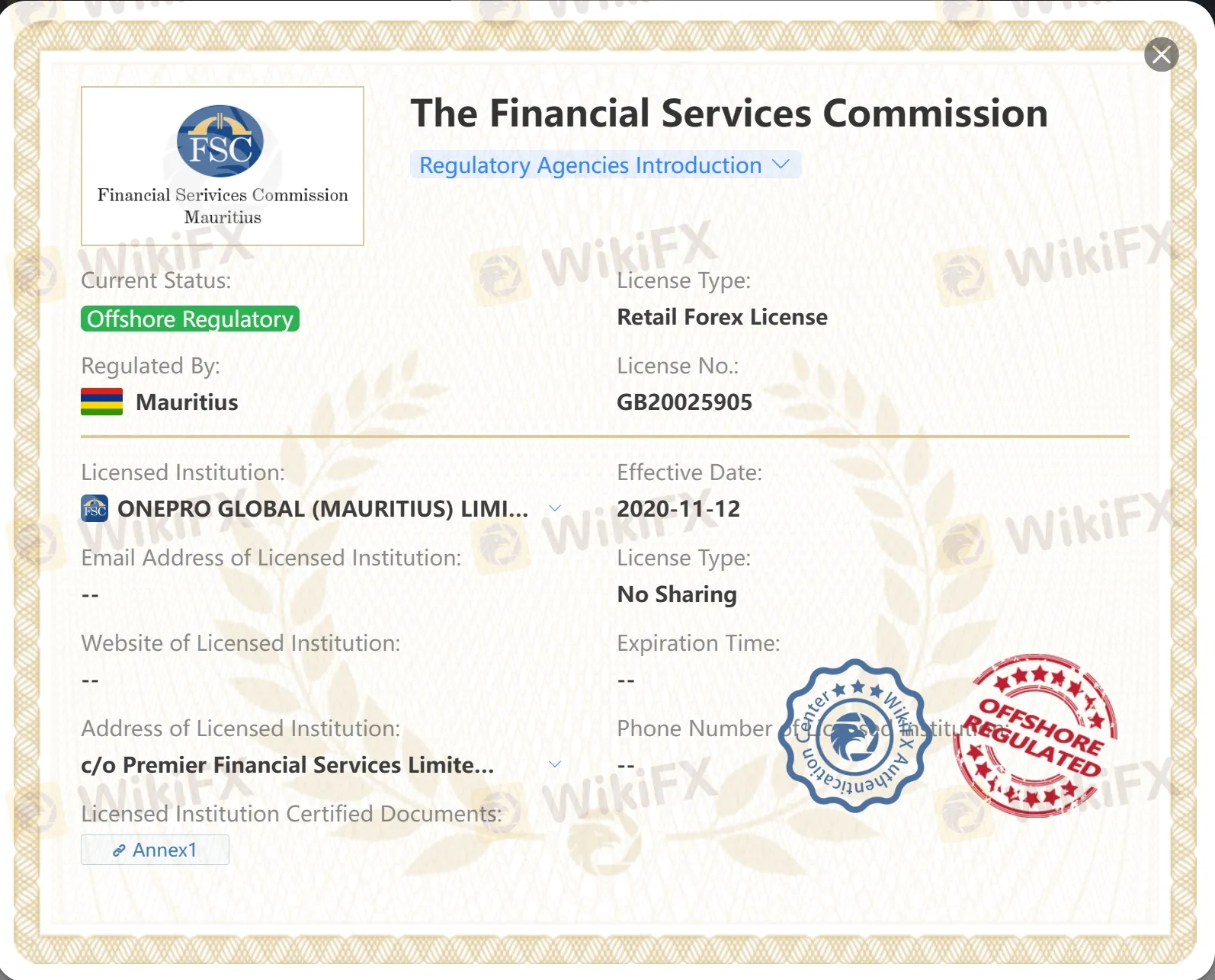 Offshore regulated by FSC Offshore regulated by FSC