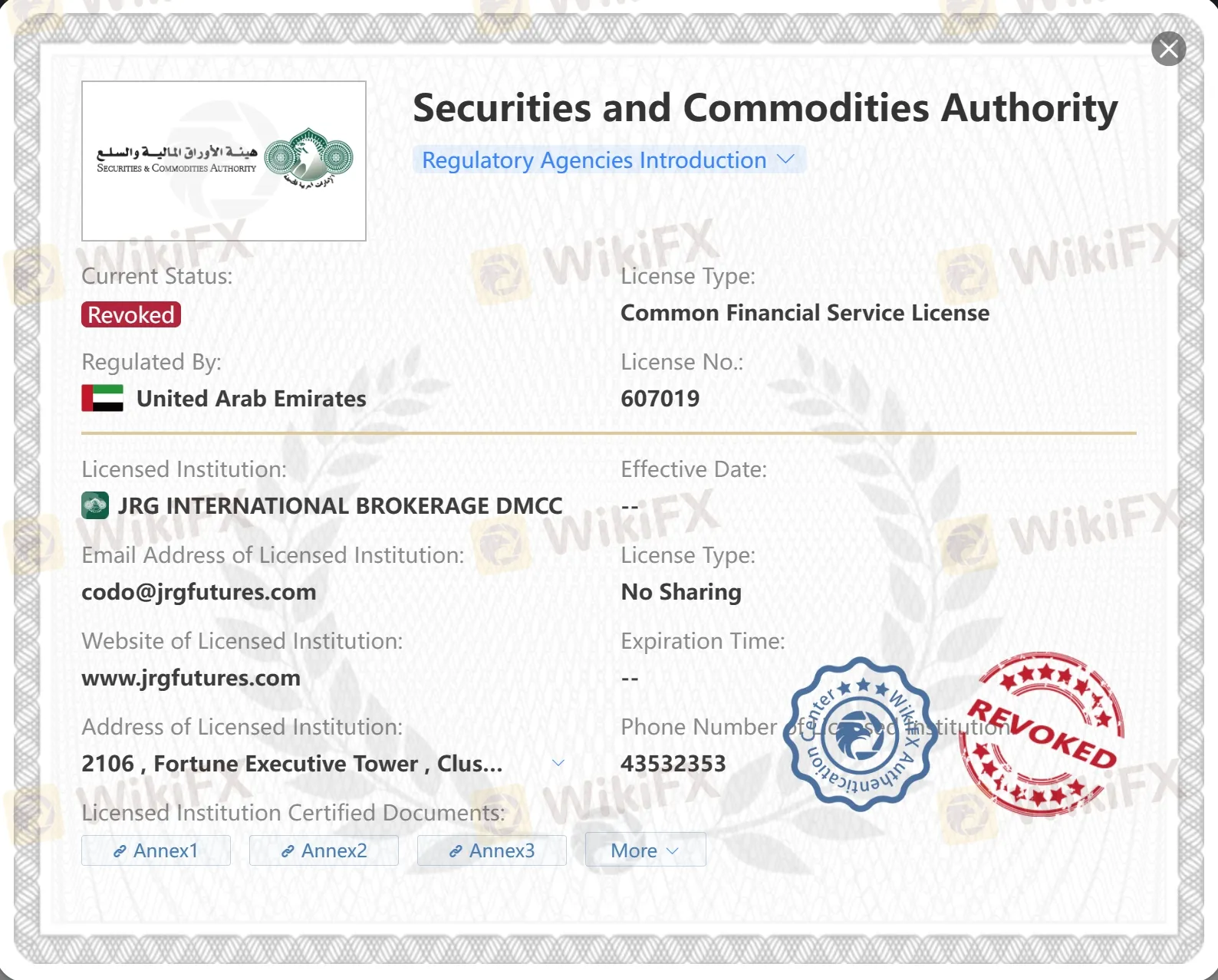 Revoked SCA license Revoked SCA license