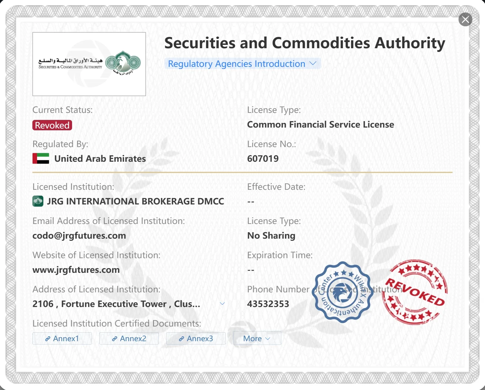 Revoked SCA license