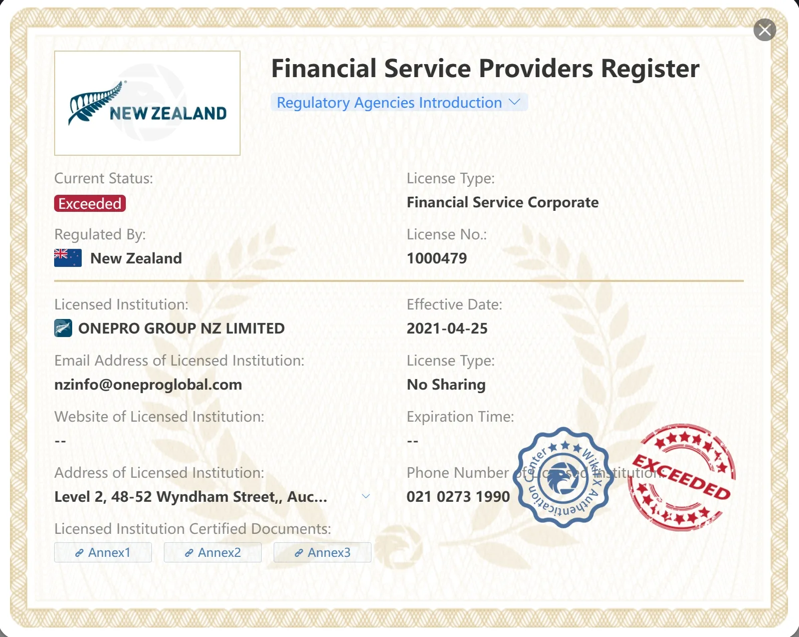 Exceeded FSPR license