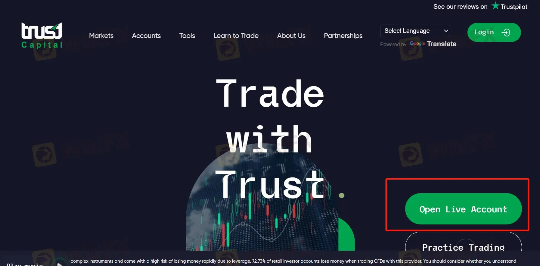 Click the button ''Open Live Account'' 