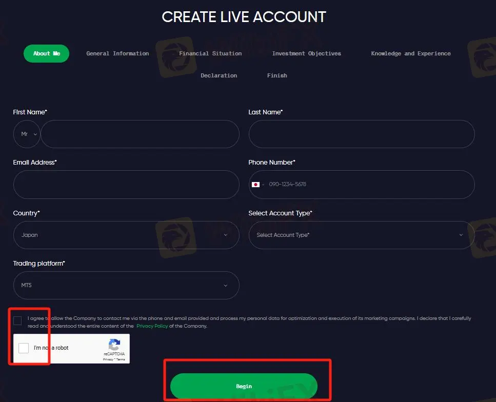 Click the green Begin“ button