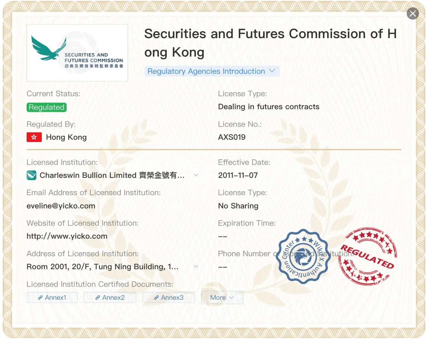Regulatory Status Regulatory Status