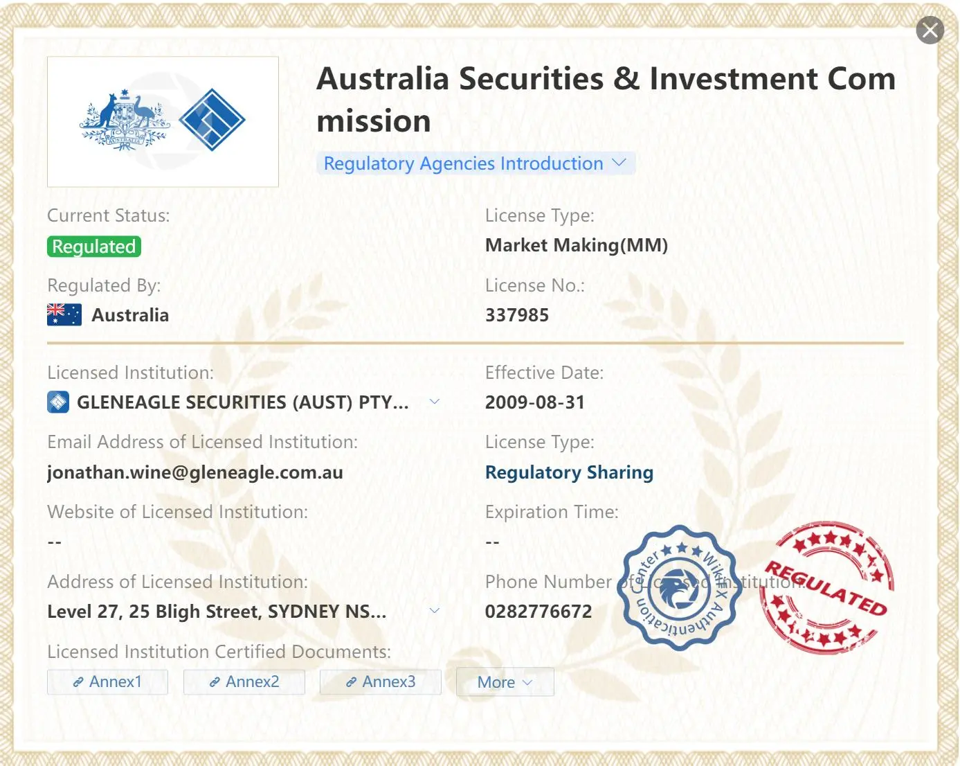 Regulatory Status Regulatory Status
