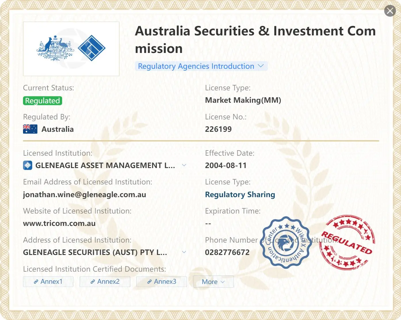 Regulatory Status Regulatory Status