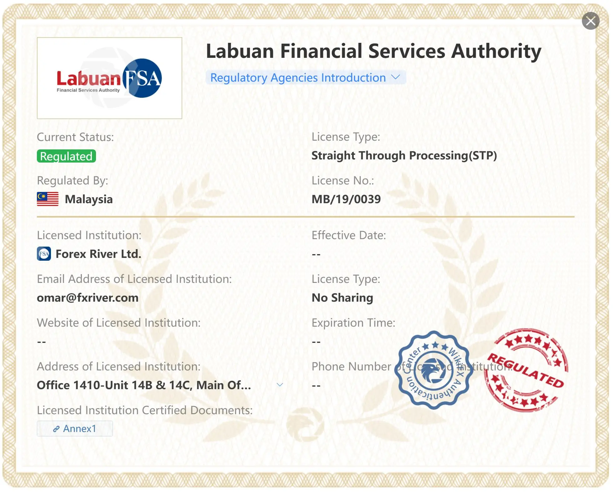 Regulatory Status Regulatory Status