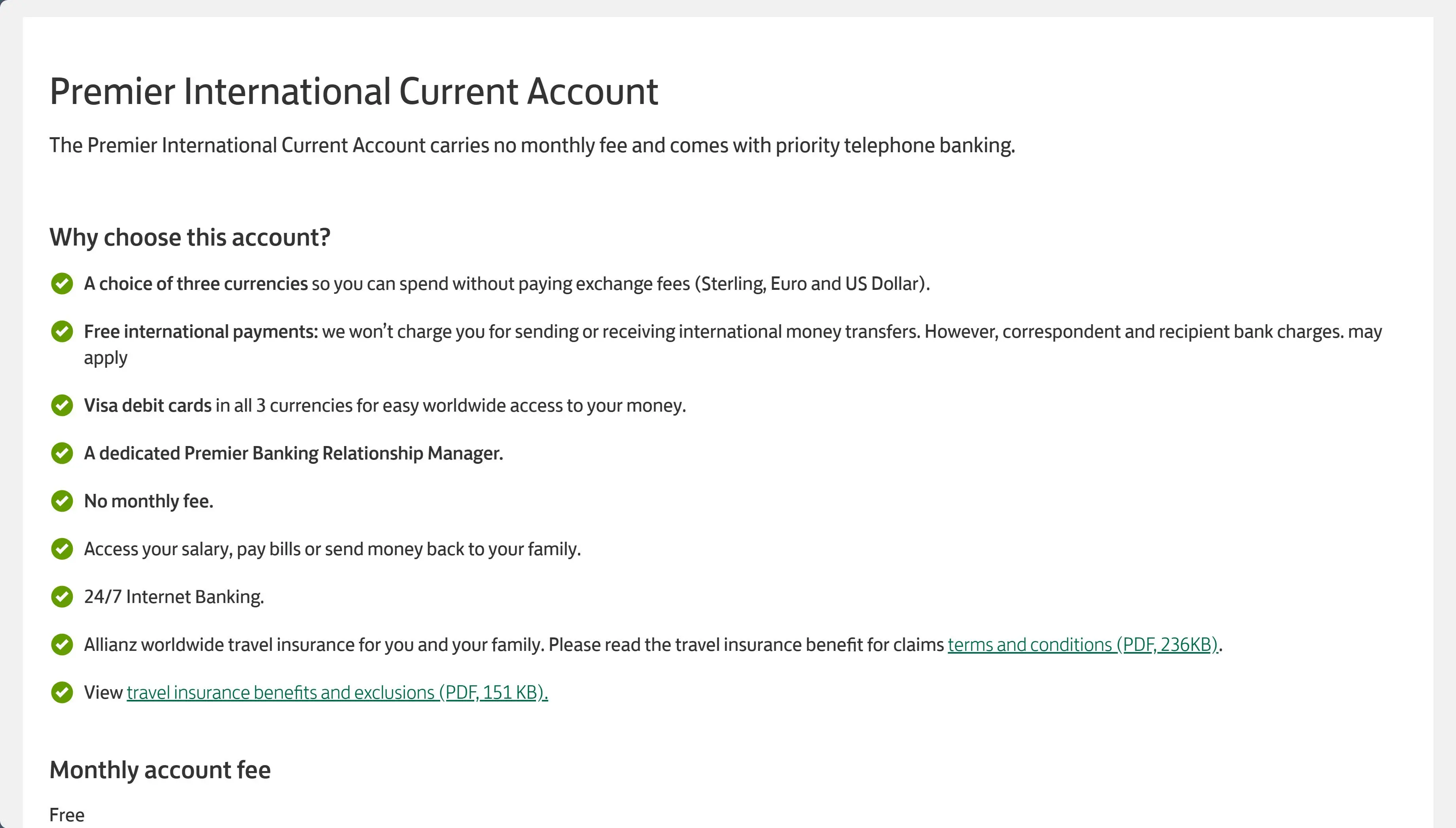Premier International Current Account Premier International Current Account