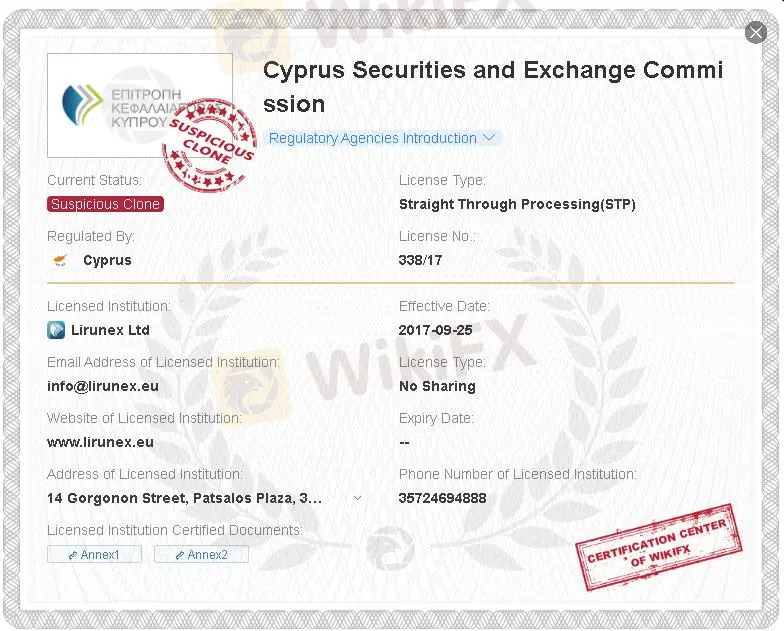 Licencia sospechosa clonada de CYSEC Licencia sospechosa clonada de CYSEC