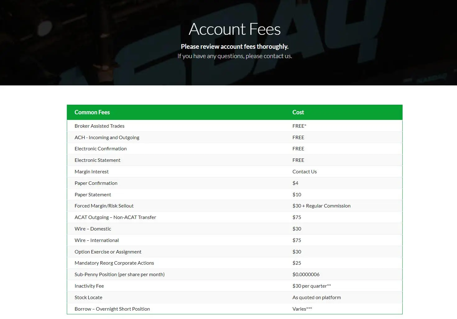 Account Maintenance Fees Account Maintenance Fees