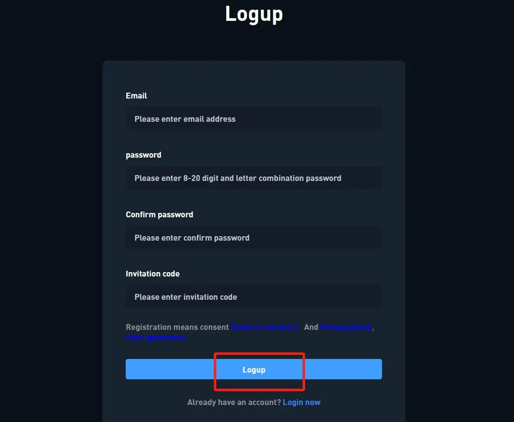 Click on the ''Logup'' option