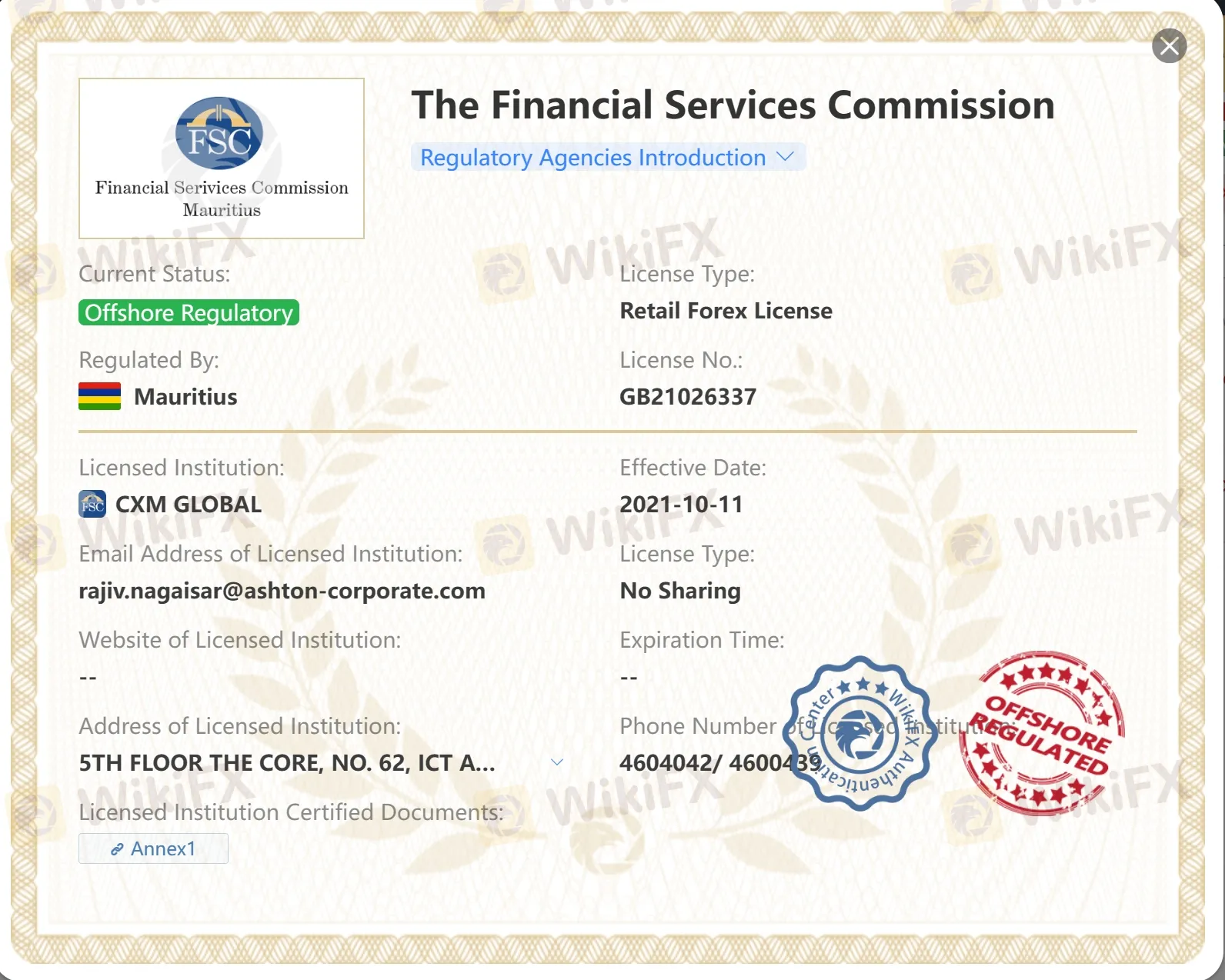 Offshore regulated by FSC Offshore regulated by FSC