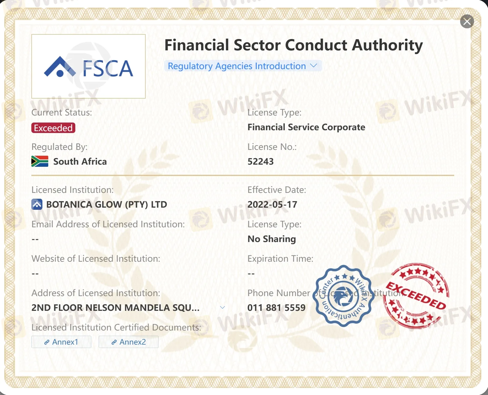Licencia FSCA Excedida Licencia FSCA Excedida