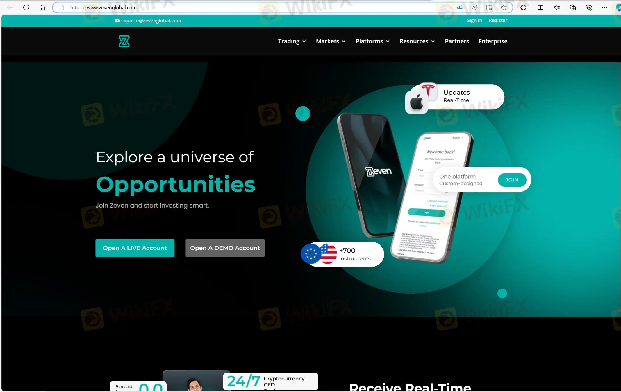 Zeven Global's página inicial