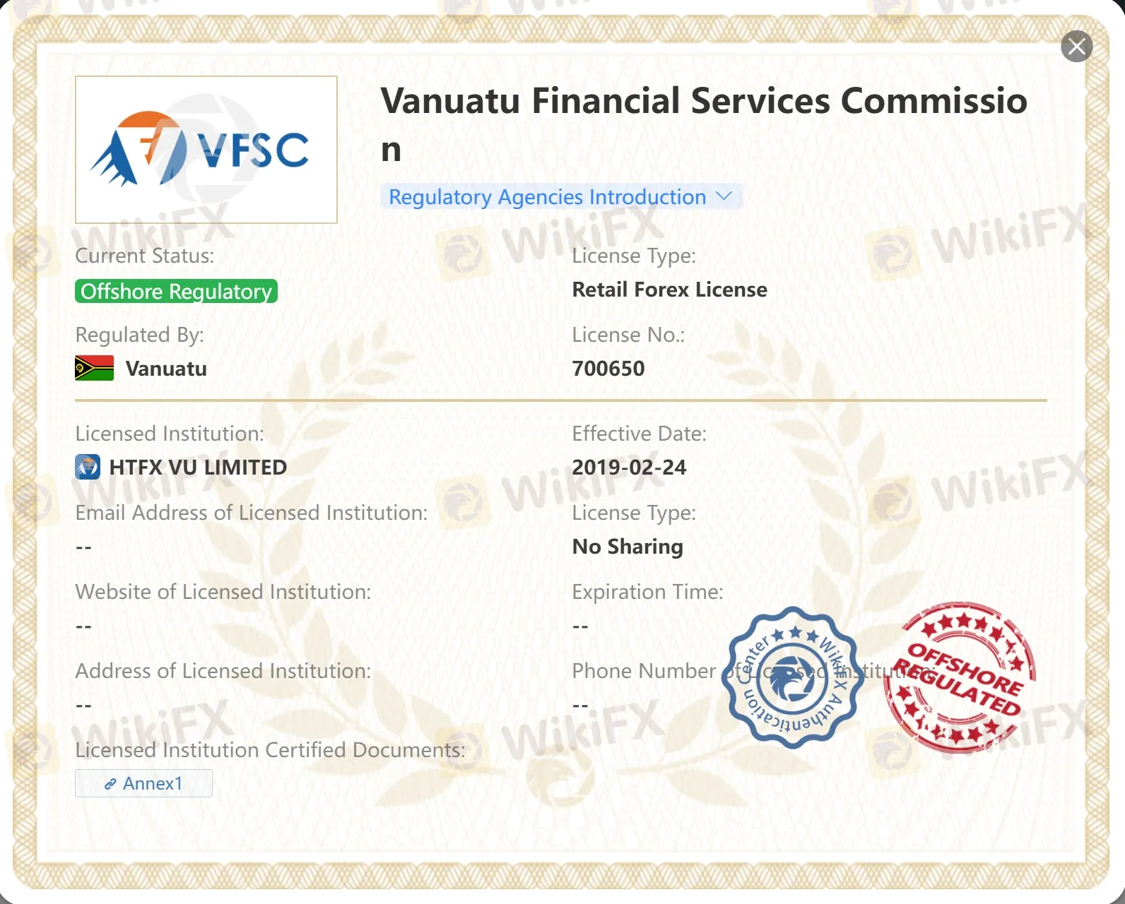 Offshore regulated by VFSC