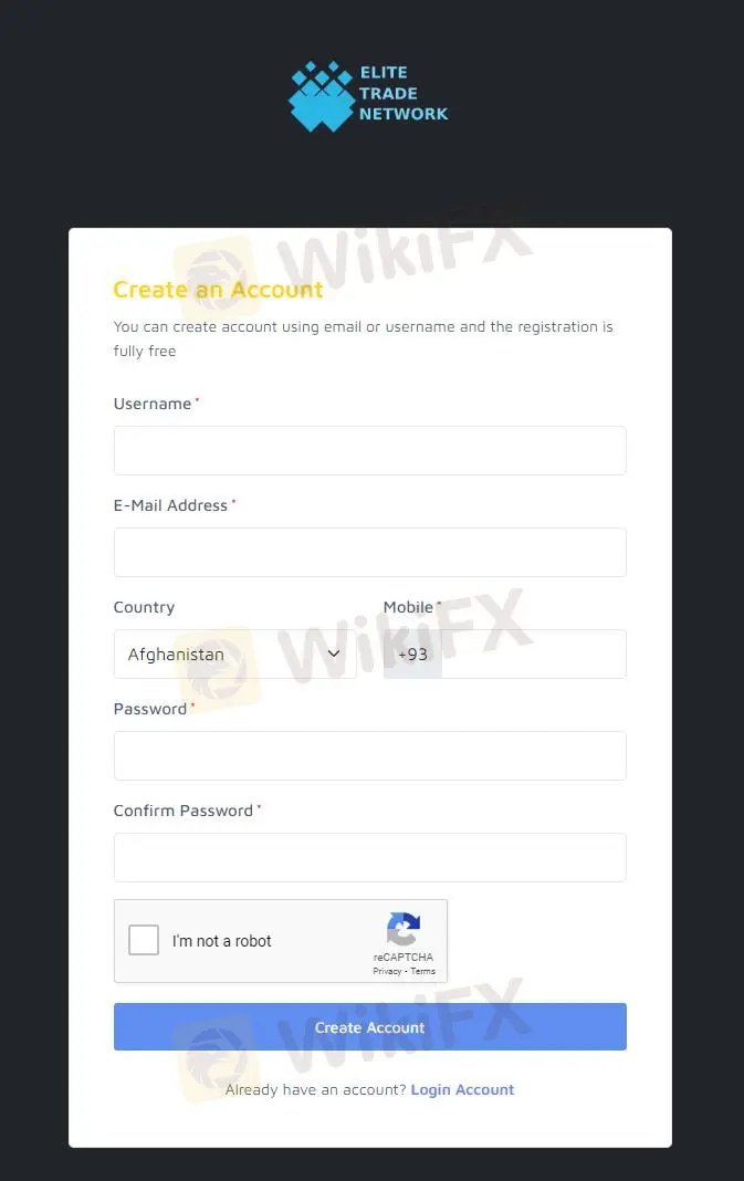EliteTrade Network के साथ खाता खोलने का तरीका EliteTrade Network के साथ खाता खोलने का तरीका